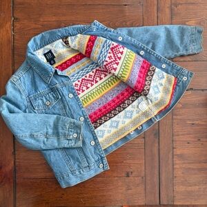 GAP Girls Color Knit Patterned Lined Denim Jacket Sz 5-6
